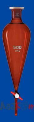 Воронка делительная грушевидная Lenz 1000 мл, без градуировки, PTFE кран, коричневое стекло