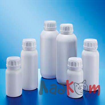 Бутыль Kautex 250 мл, HDPE, круглая, с барьерным слоем из полиамида, 50 мм, белый цвет, без крышки