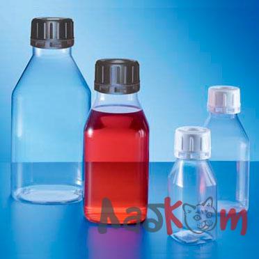 Бутыль Kautex узкогорлая "ClearGrip" 100 мл, PP, квадратная с низкими плечами, ? 32 мм, прозрачный цвет, без крышки