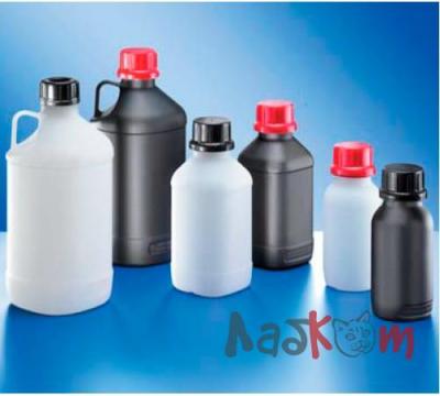 Бутыль Kautex узкогорлая "SafeGrip" 2500 мл, HDPE, 45 мм, черный цвет, без крышки, с удлиненной ручкой, с сертификатом ООН