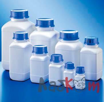 Бутыль Kautex широкогорлая 500 мл, HDPE, квадратная, 54 мм, белый цвет, без крышки, с сертификатом ООН для твердых веществ