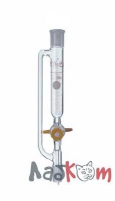 Воронка капельная цилиндрическая Kimble 125 мл, 19/22, с градуировкой, PTFE кран, с противодавлением, без пробки, стекло